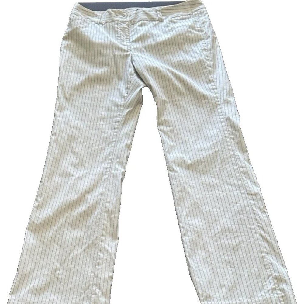 WHITE HOUSE BLACK MARKET Legacy Pants White Pinstripe Modern Boot Size 10